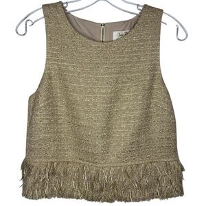 Julie Brown New York Tweed Fringe Top Sleeveless Tan Gold - Size Small